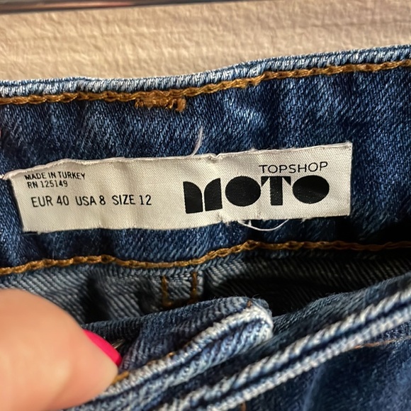 TOPSHOP MOTO denim mini skirt frayed hem 5 pockets zip front button closure 8 - Picture 6 of 12